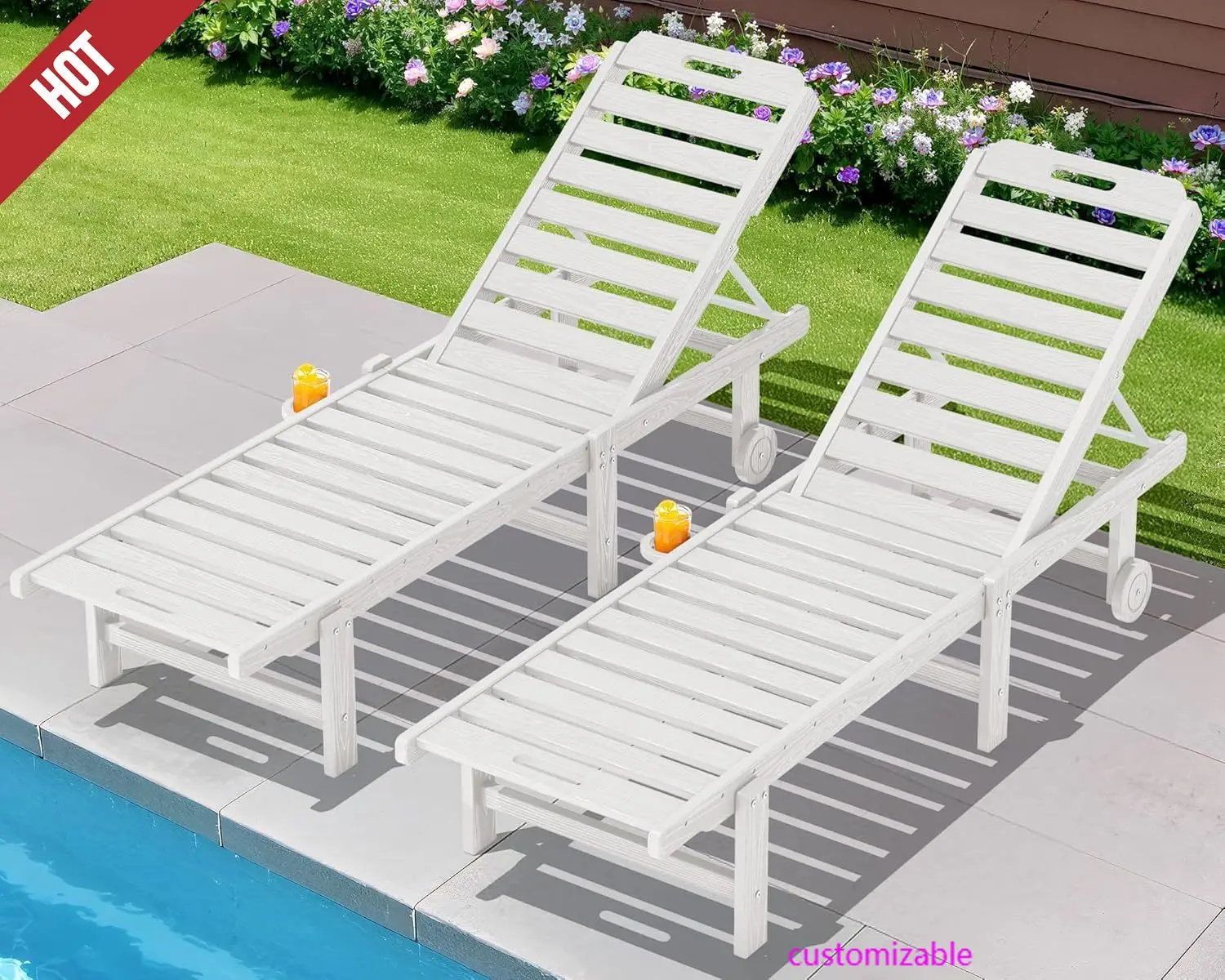 Набор шезлонгов для патио из 2 шт., с подстаканником, 5-позиционное регулируемое кресло для бассейна с вращающимися колесами, белое
Набор шезлонгов для патио из 2 шт., с подстаканником, 5-позиционное регулируемое кресло для бассейна с вращающимися колесами, белое