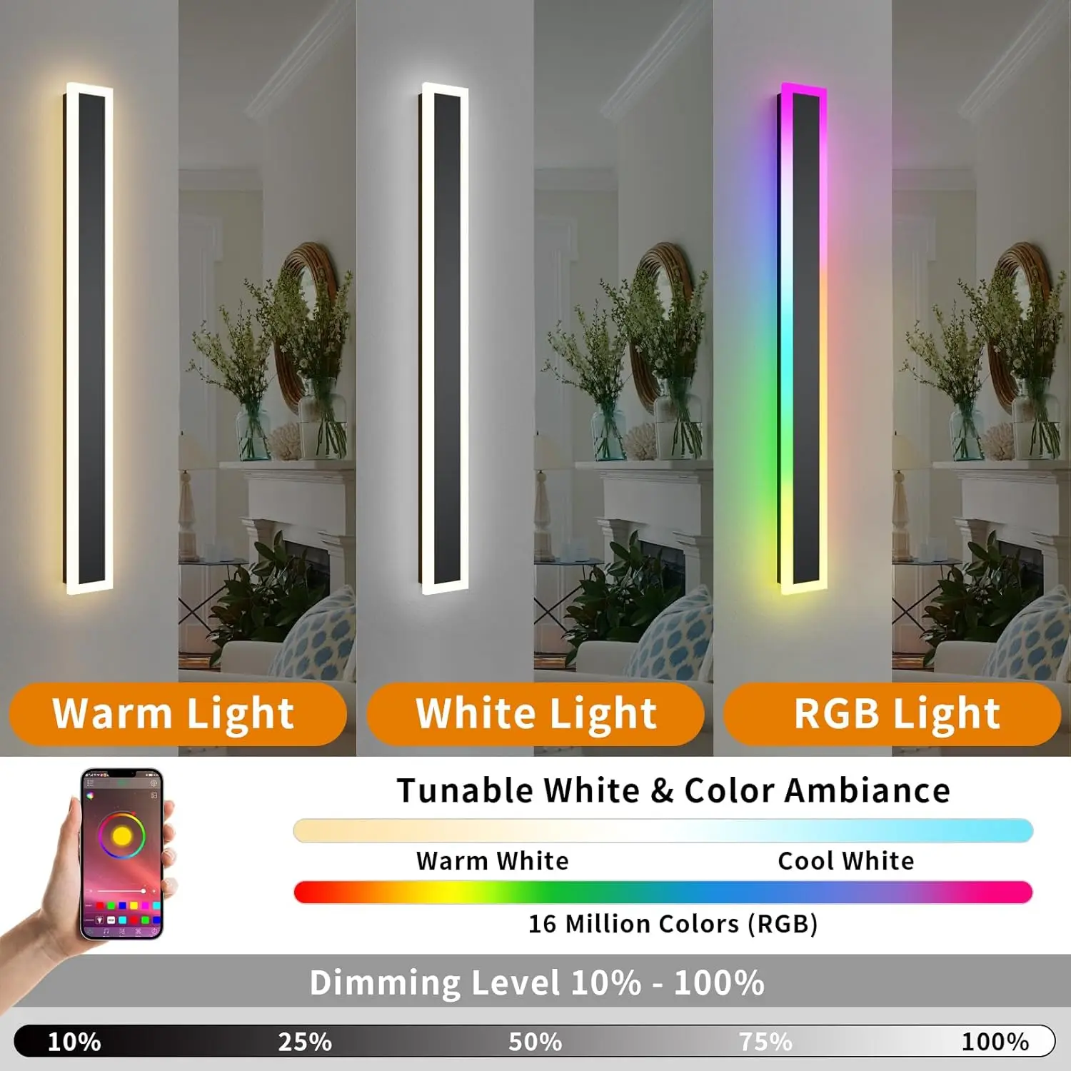Outdoor RGB Long Wall Lights, 39.4inch 2 Pack RGB/Warm/White Dimmable Modern Led Wall Lighting, Ip65 Waterproof
Outdoor RGB Long Wall Lights, 39.4inch 2 Pack RGB/Warm/White Dimmable Modern Led Wall Lighting, Ip65 Waterproof