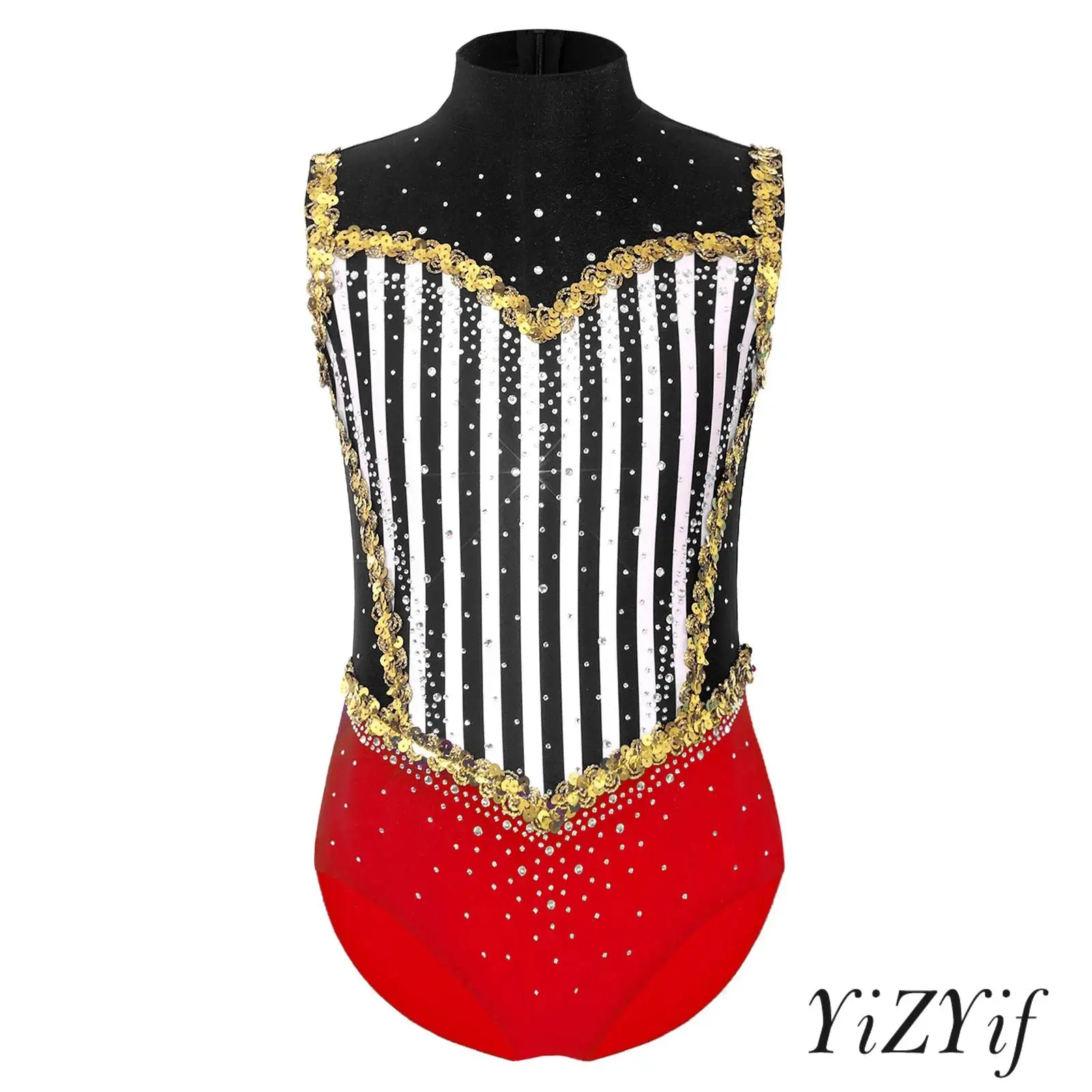 Girls Circus Ringmaster Bodysuit Glitter Sequins And Rhinestones Sleeveless Color Blocking Leotard Jumpsuit for Ballet Dance
Girls Circus Ringmaster Bodysuit Glitter Sequins And Rhinestones Sleeveless Color Blocking Leotard Jumpsuit for Ballet Dance