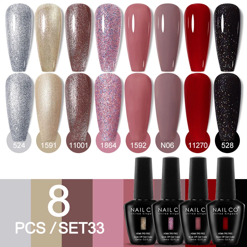 NAILCO 15ml 8pcs/Set Gel Nail Polish Kit Base Top Gel Nail Art LED Varnish Semi Permanent UV Gel Soak Off Varnishes Nail Lacquer
NAILCO 15ml 8pcs/Set Gel Nail Polish Kit Base Top Gel Nail Art LED Varnish Semi Permanent UV Gel Soak Off Varnishes Nail Lacquer