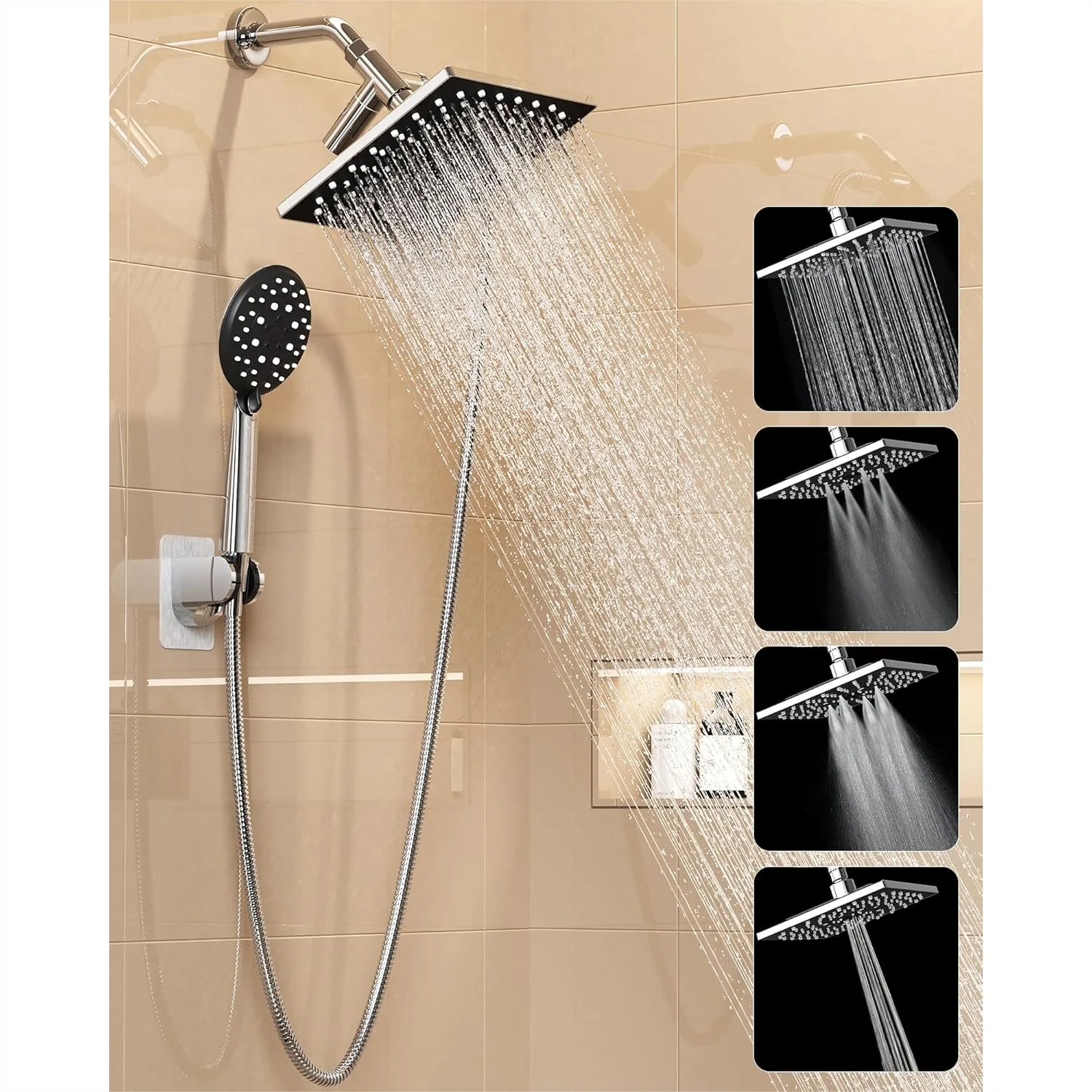 High Pressure Rain Shower Head with Handheld Spray, Square Rainfall Showerhead with 5-Mode Handheld Combo, Detachable Hand Held
High Pressure Rain Shower Head with Handheld Spray, Square Rainfall Showerhead with 5-Mode Handheld Combo, Detachable Hand Held