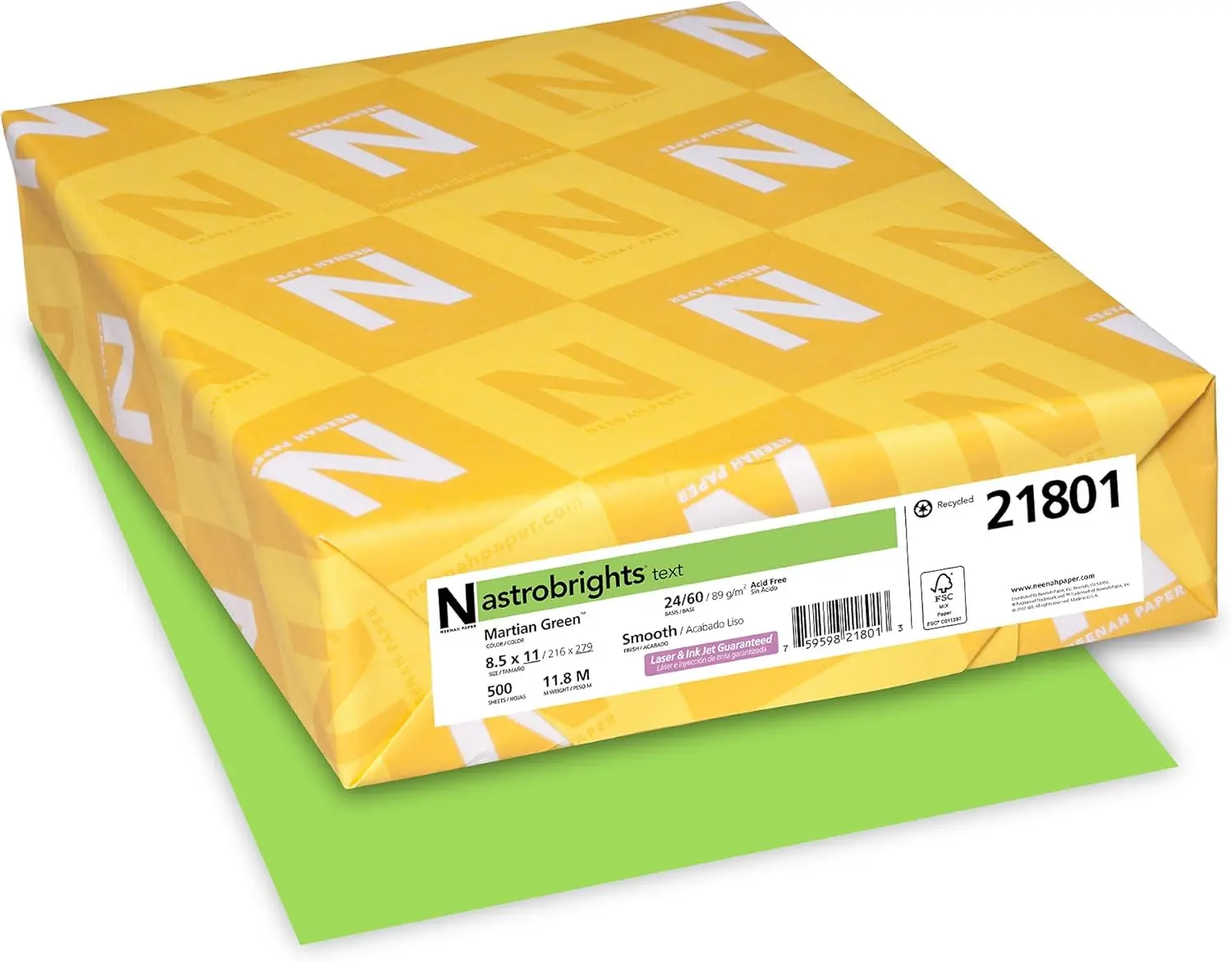 Neenah Astrobrights Premium Color Paper, 24 lb, 8.5 x 11 Inches, 500 Sheets, Martian Green (WAU21801)
Neenah Astrobrights Premium Color Paper, 24 lb, 8.5 x 11 Inches, 500 Sheets, Martian Green (WAU21801)