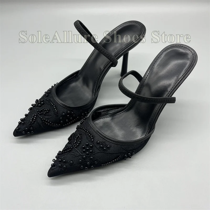 Women Black Mesh Beaded Pointed Toe Mules High Heels Elegant Slingback Stiletto Heel Party Shoes
Women Black Mesh Beaded Pointed Toe Mules High Heels Elegant Slingback Stiletto Heel Party Shoes