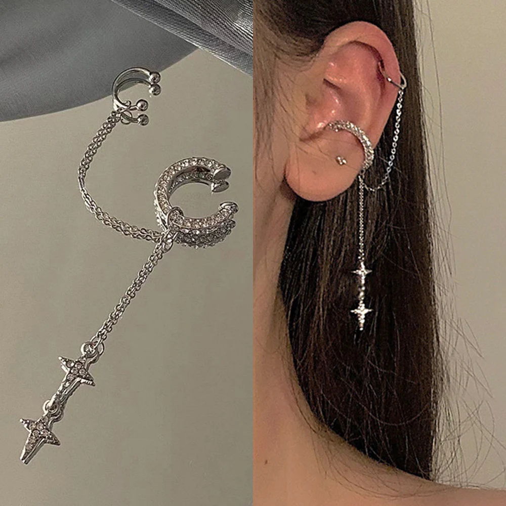 Shiny Silver Color Crystal Tassel Non-Piercing Cuff Ear Clip Earring For Women Rhinestone Star Fake Cartilage Piercing Jewelry
Shiny Silver Color Crystal Tassel Non-Piercing Cuff Ear Clip Earring For Women Rhinestone Star Fake Cartilage Piercing Jewelry