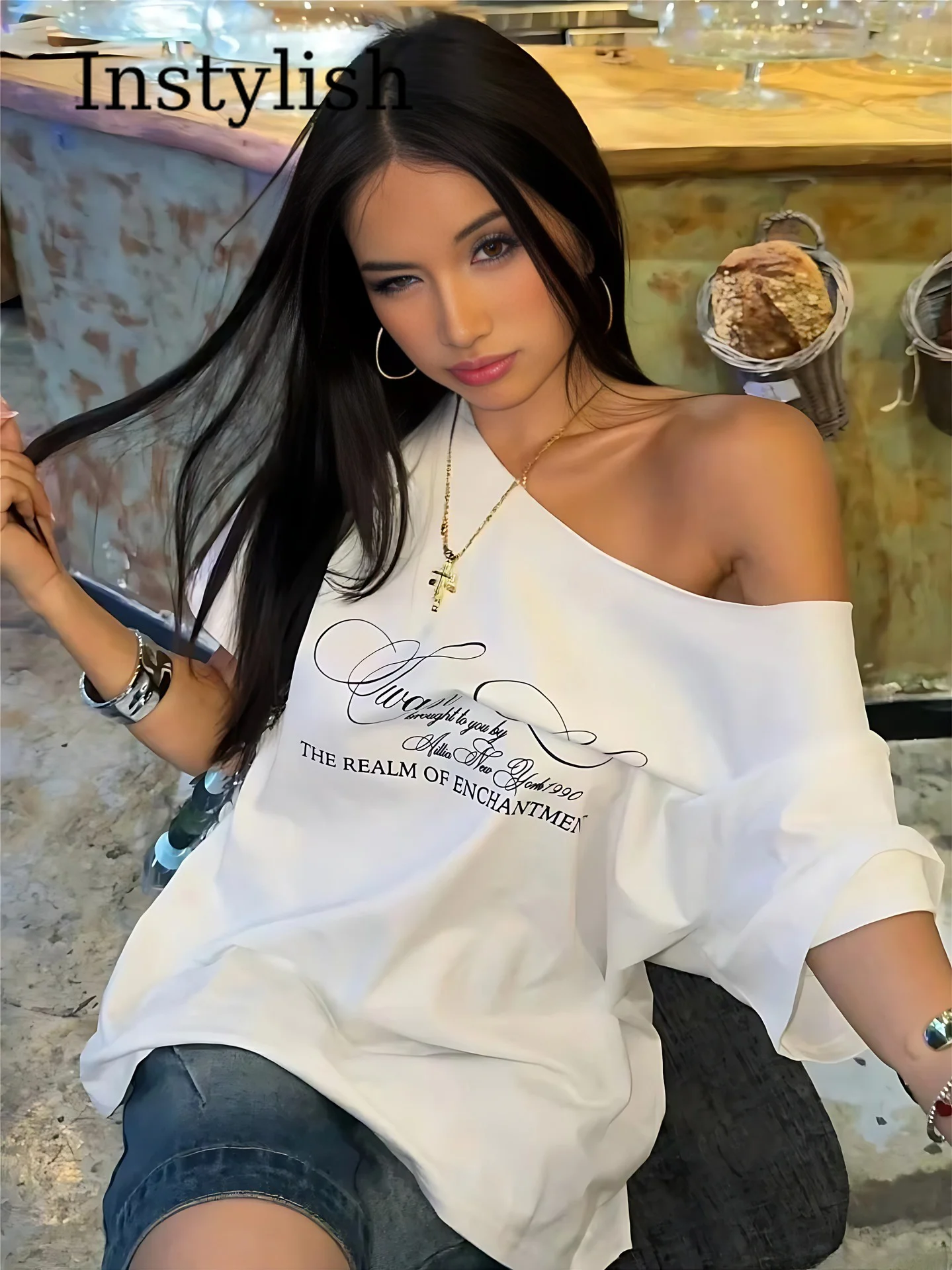 Summer Women's American T-shirt Casual Slimming Street Fashion Letter Print Oblique Shoulder Short-sleeved Loose T-shirt Top
Summer Women's American T-shirt Casual Slimming Street Fashion Letter Print Oblique Shoulder Short-sleeved Loose T-shirt Top