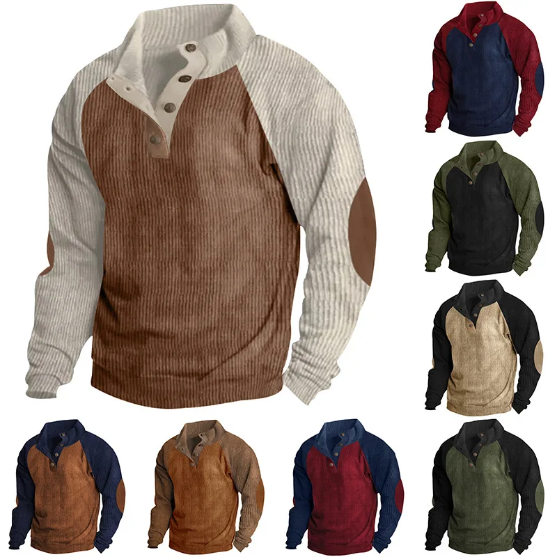 2024 autumn and winter cross-border men's casual stand-up collar loose corduroy color matching sports sweater
2024 autumn and winter cross-border men's casual stand-up collar loose corduroy color matching sports sweater