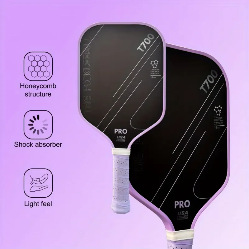 T700 Carbon Fiber Pickleball Paddle, 16mm PP honeycomb core, cold-pressed construction, extra-large sweet spot
T700 Carbon Fiber Pickleball Paddle, 16mm PP honeycomb core, cold-pressed construction, extra-large sweet spot