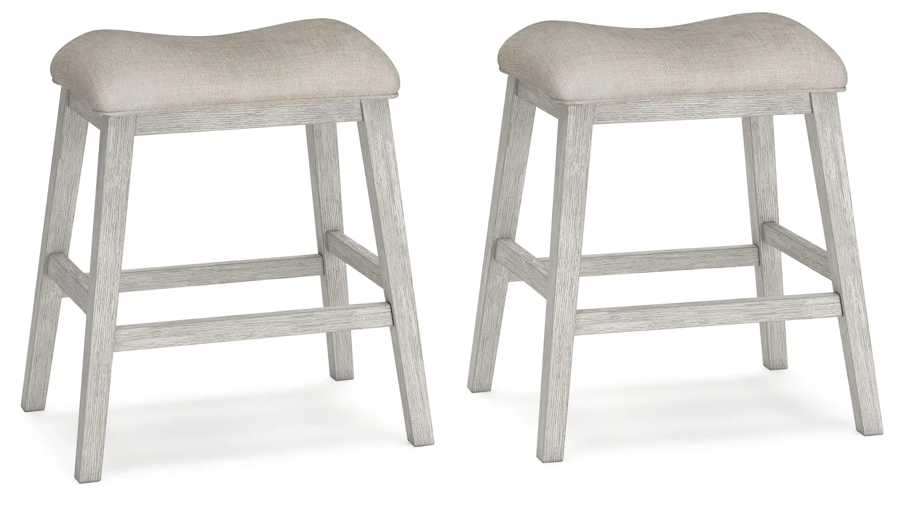 Two Grayish White Upholstered Counter Stools, 24 Inch Height, Modern Wooden Frame
Two Grayish White Upholstered Counter Stools, 24 Inch Height, Modern Wooden Frame