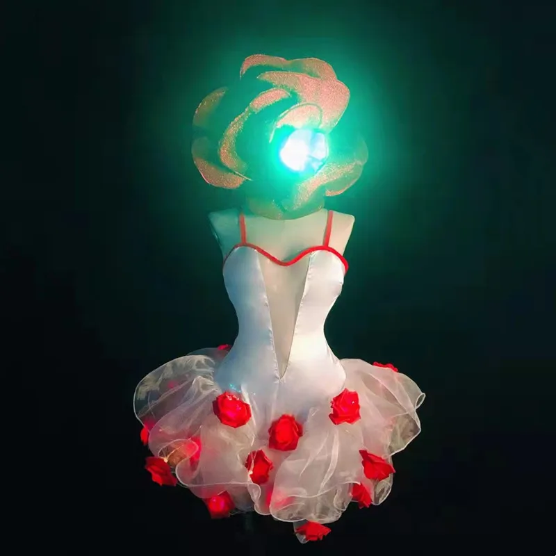 Bar Nightclub LED Dance Costume Big Rose Flower Headdress Luminous Mesh Floral Dress Festival Rave Party Show Sexy Stage Wear
Bar Nightclub LED Dance Costume Big Rose Flower Headdress Luminous Mesh Floral Dress Festival Rave Party Show Sexy Stage Wear