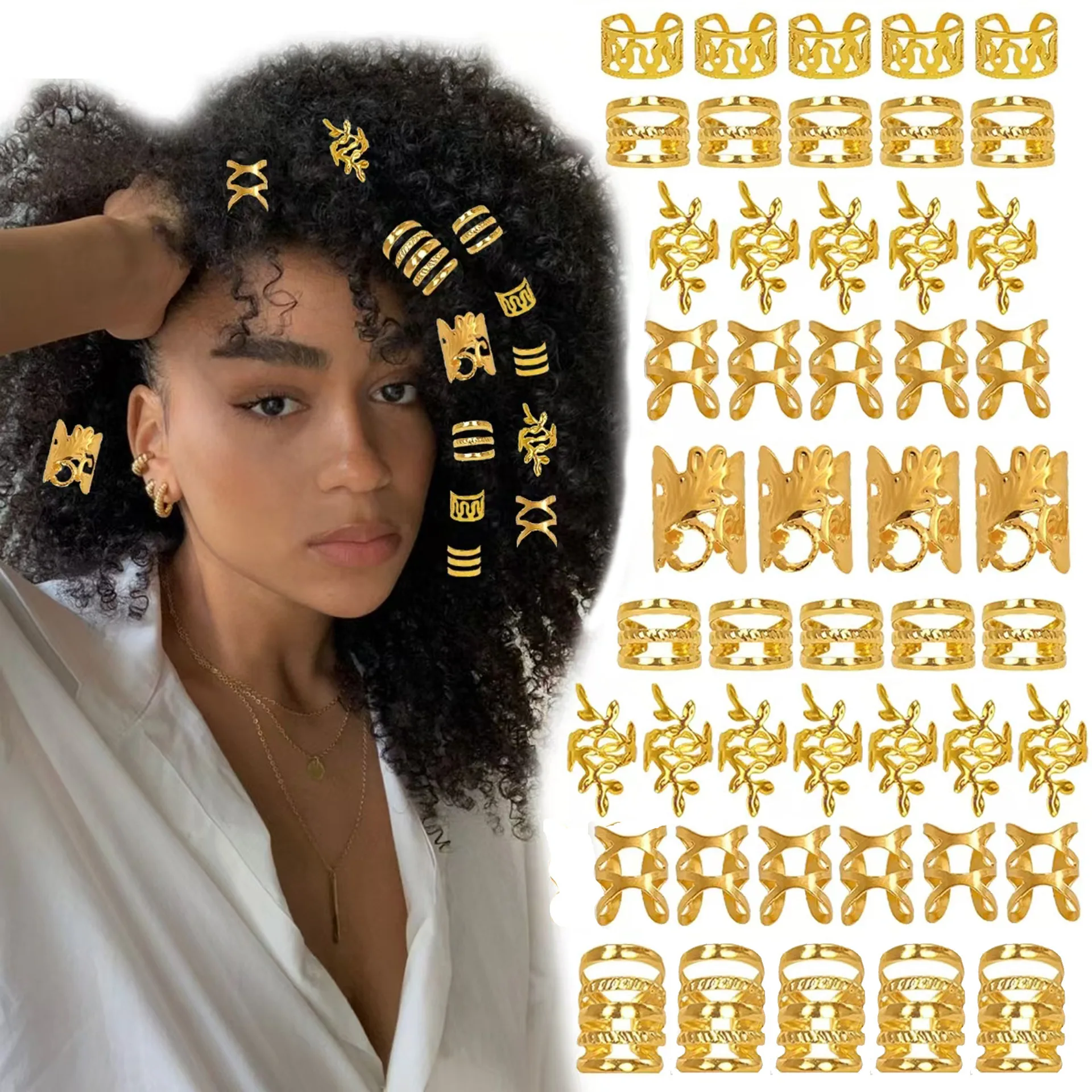 74 Pcs European American Style DIY Dreadlock Ring Clasp Hair Accessory Set Personality Electroplated Hollow Wig Decoration Kit
74 Pcs European American Style DIY Dreadlock Ring Clasp Hair Accessory Set Personality Electroplated Hollow Wig Decoration Kit