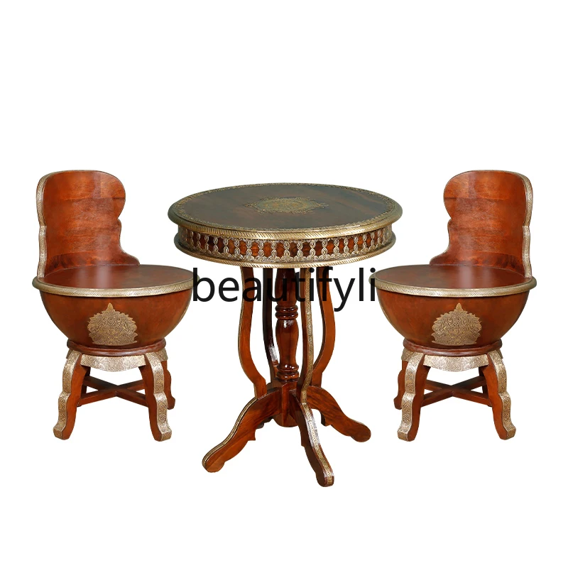 Balcony Table and Chair Three-Piece Set Solid Wood Round Coffee Table Leisure Tea Table and Chair Combination 
Balcony Table and Chair Three-Piece Set Solid Wood Round Coffee Table Leisure Tea Table and Chair Combination