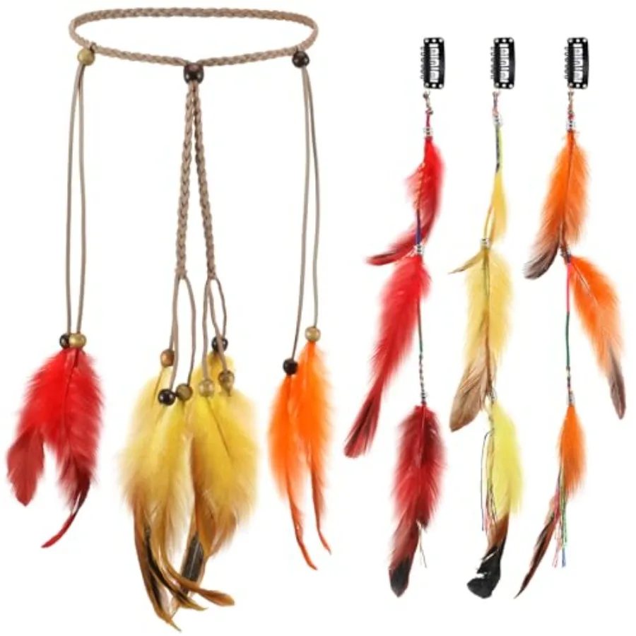 3 Pack Feather Hair Clips 1 Feather Headband Hippie Hair Extension with Clip Comb Set for Women Costume
3 Pack Feather Hair Clips 1 Feather Headband Hippie Hair Extension with Clip Comb Set for Women Costume