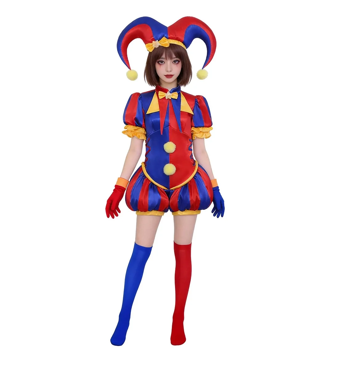 Women's Clown Costume The Amazing Digital Circus Costumes Outfit Jumpsuit and Hat with Gloves and Socks Halloween Costume
Women's Clown Costume The Amazing Digital Circus Costumes Outfit Jumpsuit and Hat with Gloves and Socks Halloween Costume