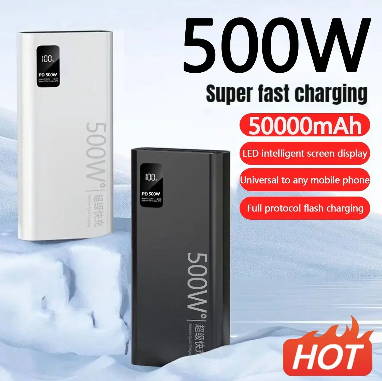 500W Super Fast Charging 50000 MAh Power Bank with 100% Sufficient Capacity for Mobile Power Supply for Various Mobile Phones
500W Super Fast Charging 50000 MAh Power Bank with 100% Sufficient Capacity for Mobile Power Supply for Various Mobile Phones