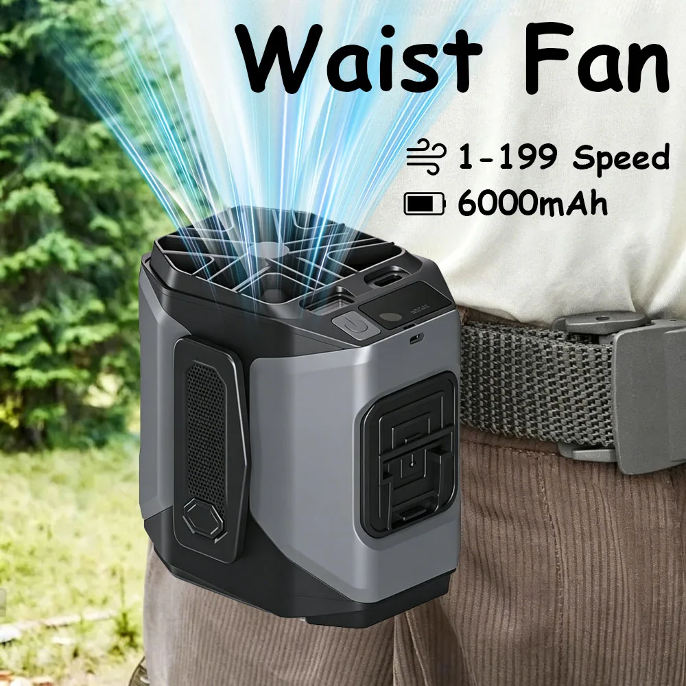 6000mAh Rechargeable Waist Clip Fan, Portable Waist Fan 5-speed Adjustment with LED Flashlight for Outdoor Jobsite
6000mAh Rechargeable Waist Clip Fan, Portable Waist Fan 5-speed Adjustment with LED Flashlight for Outdoor Jobsite
