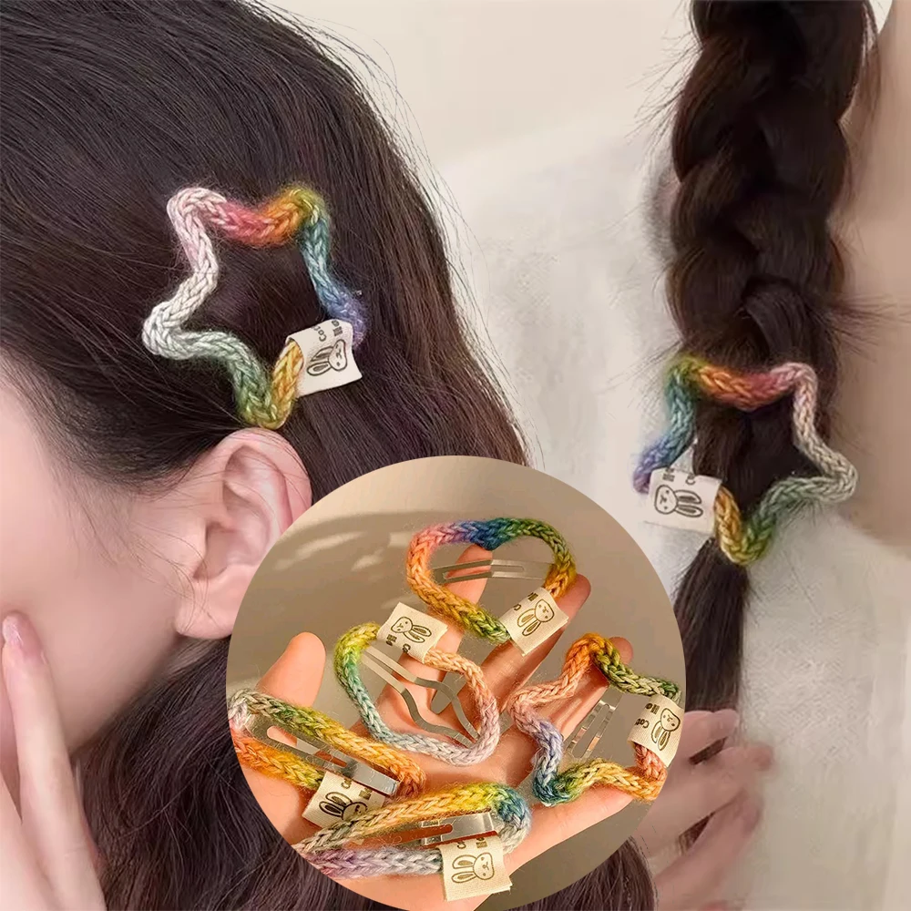 5pc Girl Crochet Star Snap Hairpin Baby Rainbow Color Hairpin Hair Accessories Children Colorful Barrettes Heart Block Bobby Pin
5pc Girl Crochet Star Snap Hairpin Baby Rainbow Color Hairpin Hair Accessories Children Colorful Barrettes Heart Block Bobby Pin