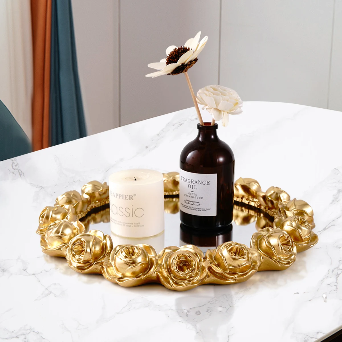 1PC, a simple European rose garron-shaped mirror decorative tray, a resin material hand-painted home decoration handicraft
1PC, a simple European rose garron-shaped mirror decorative tray, a resin material hand-painted home decoration handicraft