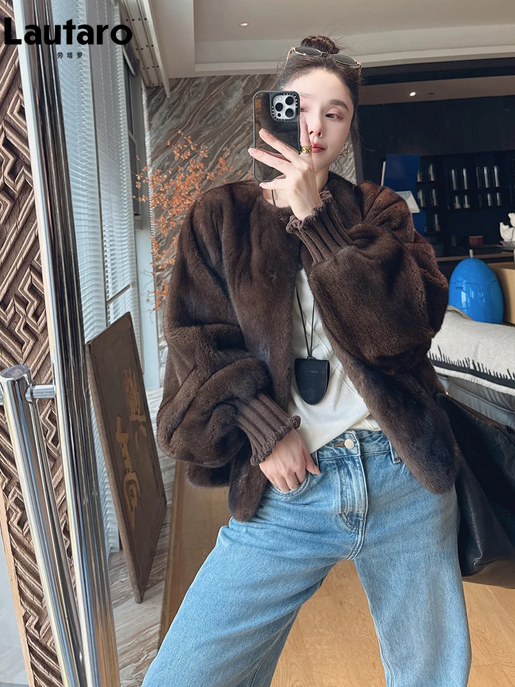 Lautaro Autumn Winter Brown Thick Warm Soft Faux Mink Fur Coat Women Lantern Sleeves Elegant Luxury Chic Fluffy Jacket 2026
Lautaro Autumn Winter Brown Thick Warm Soft Faux Mink Fur Coat Women Lantern Sleeves Elegant Luxury Chic Fluffy Jacket 2026
