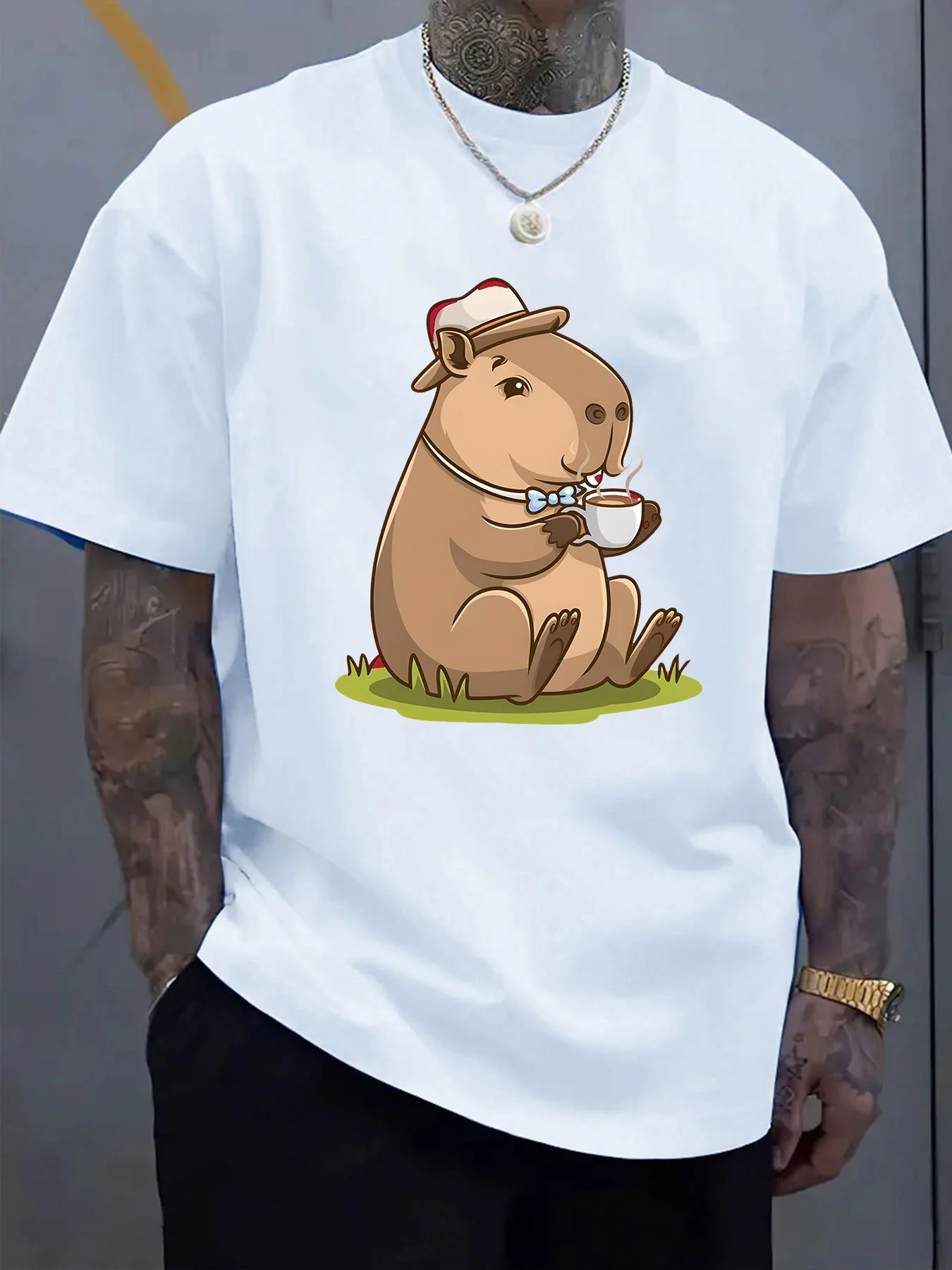 Cute Capybara Drinking Coffee Graphic Tee Men Summer Short Sleeve Casual Cotton T-Shirt
Cute Capybara Drinking Coffee Graphic Tee Men Summer Short Sleeve Casual Cotton T-Shirt