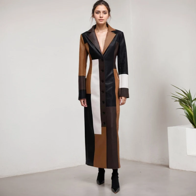 Fashion Trench Coat Lapel Long Trench Autumn and Winter Casual V Neck One Buckle Long Sleeve Splicing Cortical Trench For Women
Fashion Trench Coat Lapel Long Trench Autumn and Winter Casual V Neck One Buckle Long Sleeve Splicing Cortical Trench For Women