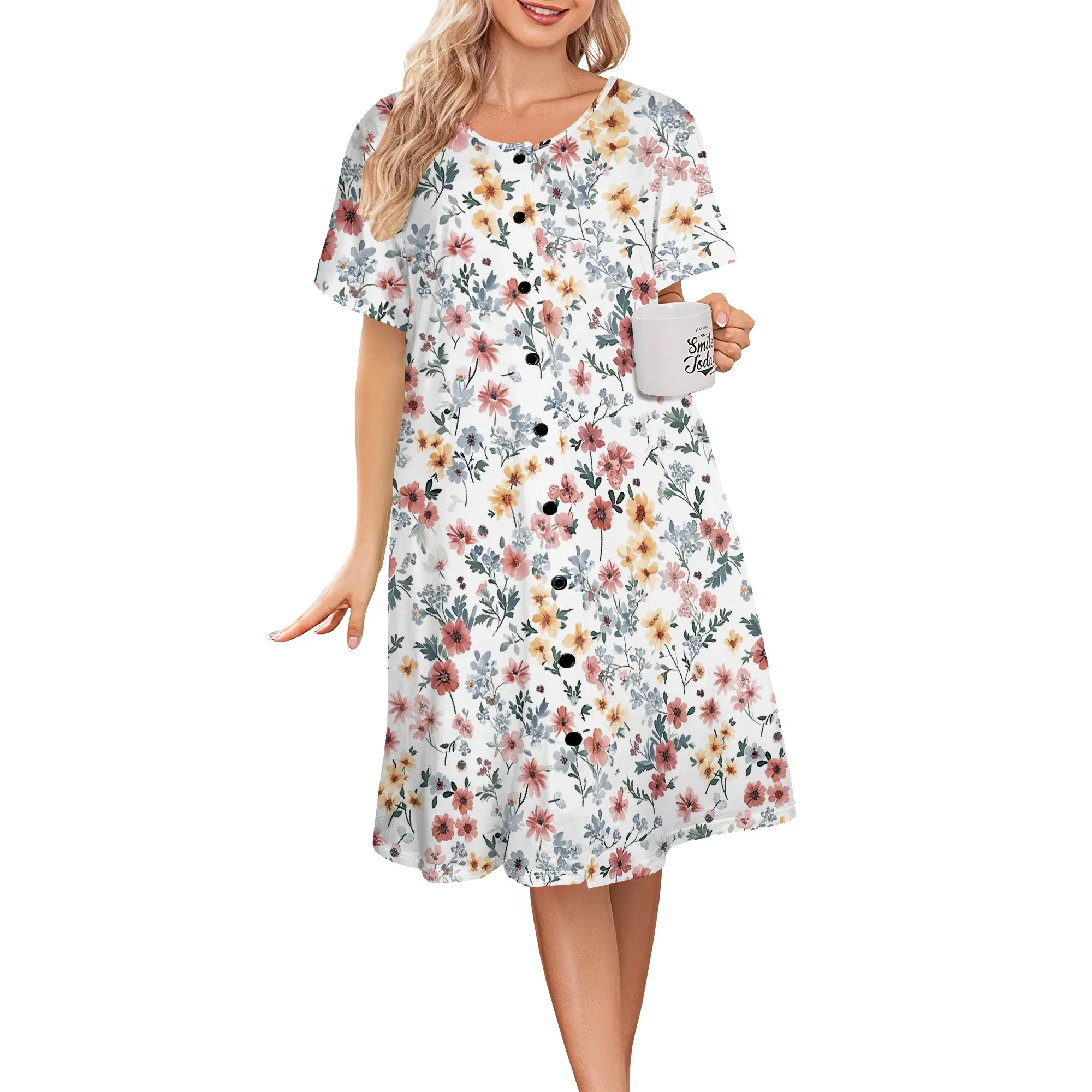 Womens Summer Casual Midi Little Dainty Flower Pattern Dresses Short Sleeve Button Down T Shirt Dress Beach Cover Up Dress
Womens Summer Casual Midi Little Dainty Flower Pattern Dresses Short Sleeve Button Down T Shirt Dress Beach Cover Up Dress