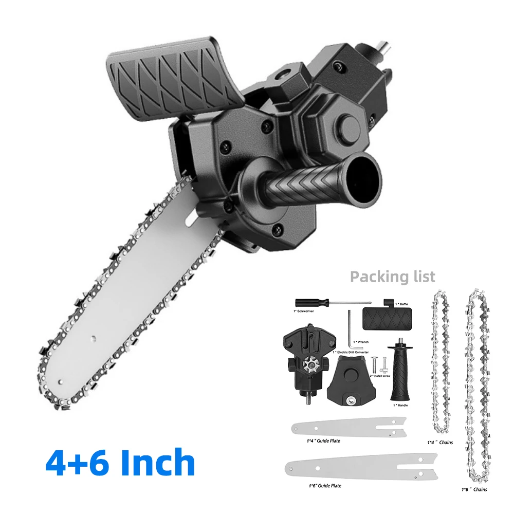 4+6 Inch Electric Chainsaw Attachment Electric Drill Accessory Kit Wood Cutting Garden Pruning Saw Woodworking Chainsaw Head
4+6 Inch Electric Chainsaw Attachment Electric Drill Accessory Kit Wood Cutting Garden Pruning Saw Woodworking Chainsaw Head