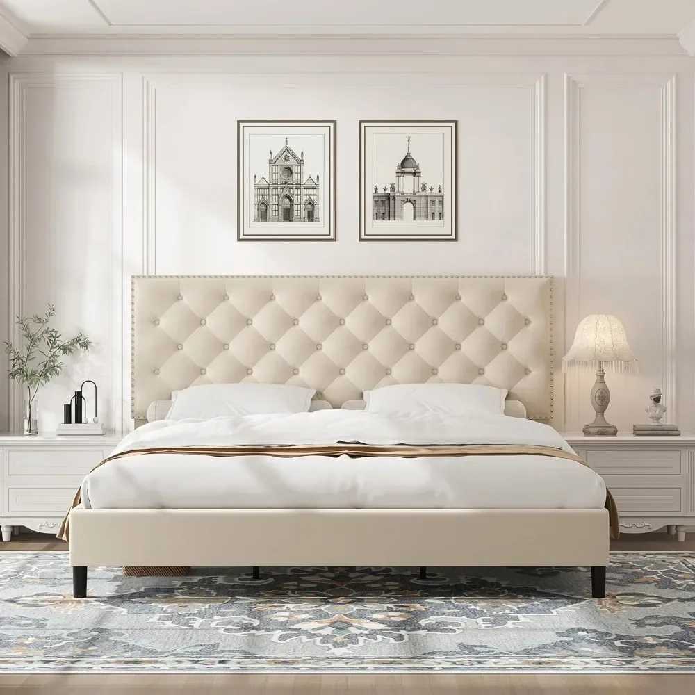 Bed Frame, Modern Upholstered Platform Bed with Adjustable Headboard, Heavy Duty Button Tufted Bed Frame with Wood Slat Support
Bed Frame, Modern Upholstered Platform Bed with Adjustable Headboard, Heavy Duty Button Tufted Bed Frame with Wood Slat Support