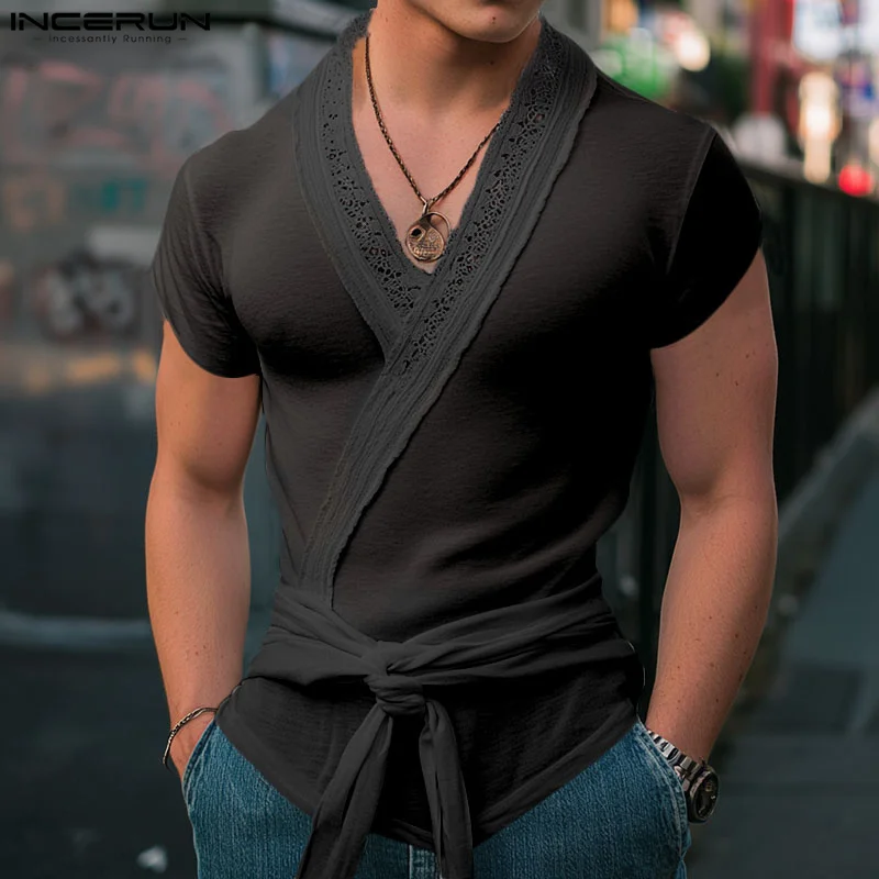 INCERUN Men Shirt Lace Patchwork V Neck Short Sleeve Men Clothing With Belt Summer Streetwear Lace Up Fashion Male Shirts S-5XL
INCERUN Men Shirt Lace Patchwork V Neck Short Sleeve Men Clothing With Belt Summer Streetwear Lace Up Fashion Male Shirts S-5XL