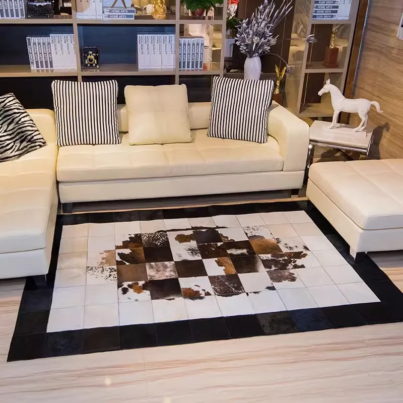 Living Room Real Cowhide Handmade Carpet Black White Patchwork Genuine Cow Skin Bedroom Bedside Rug Calfskin Coffee Table Mat
Living Room Real Cowhide Handmade Carpet Black White Patchwork Genuine Cow Skin Bedroom Bedside Rug Calfskin Coffee Table Mat