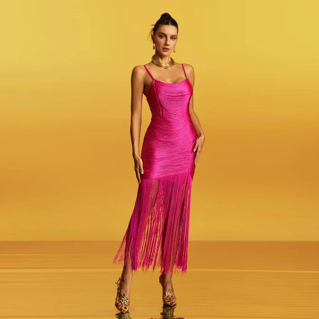 Fashionable Long Tassel Bridesmaid Dress New Pink Strap Elastic Bandage Casual Gown Stylish Evening Wear Polyester Spandex
Fashionable Long Tassel Bridesmaid Dress New Pink Strap Elastic Bandage Casual Gown Stylish Evening Wear Polyester Spandex