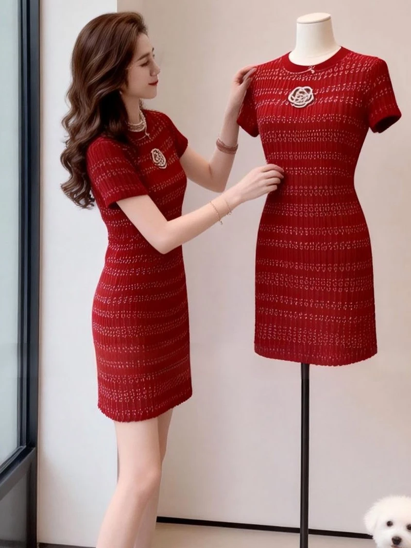 Slim Fit Striped Knitted Short Sleeve Dress round Neck Summer New Style Korean Style Casual Wear for Women in Various Occasions
Slim Fit Striped Knitted Short Sleeve Dress round Neck Summer New Style Korean Style Casual Wear for Women in Various Occasions