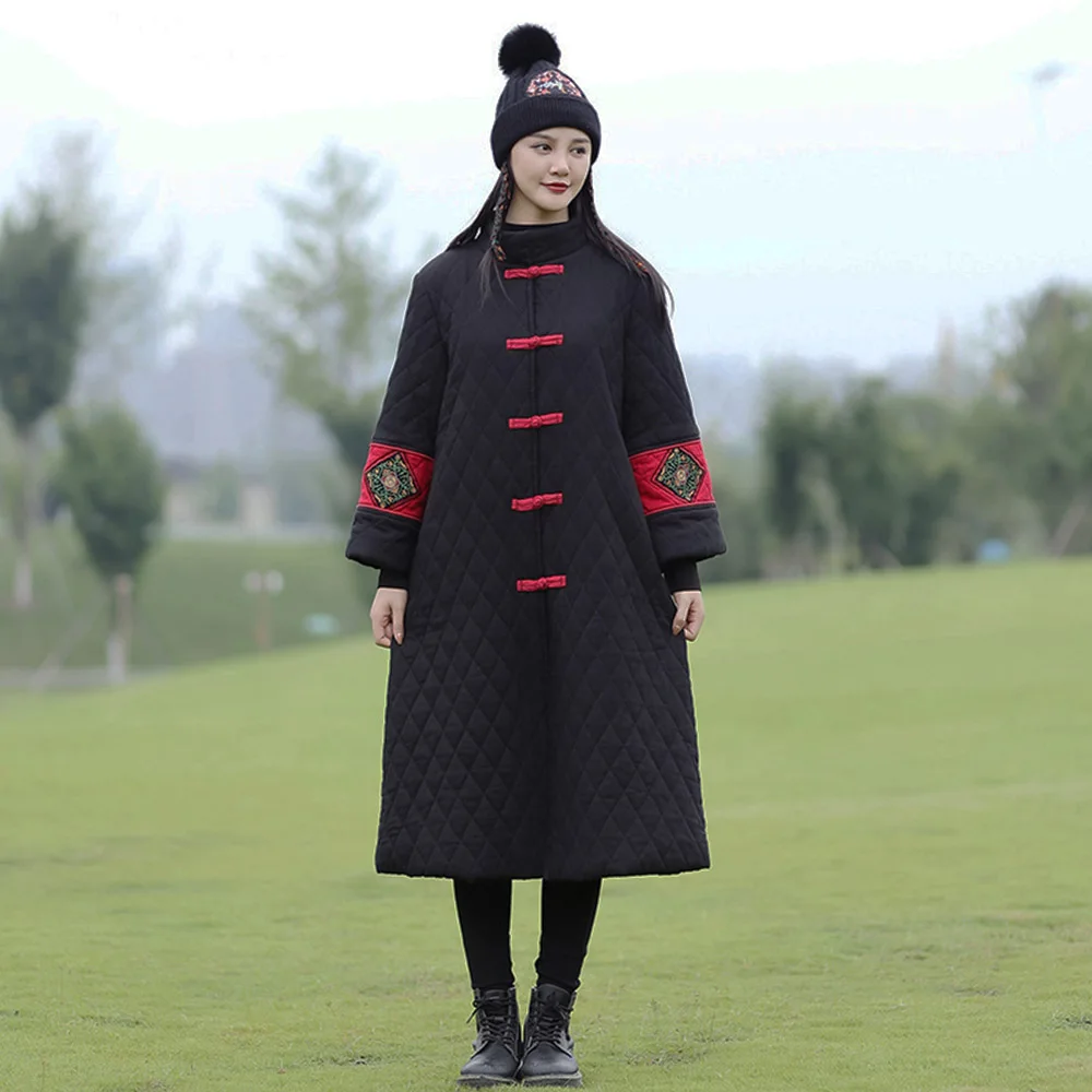 Women Ethnic style Trench Coat Long Jacket Cotton Linen Vintage Frog Button Patchwork Fleece Lined Thick Warm Outwear Winter
Women Ethnic style Trench Coat Long Jacket Cotton Linen Vintage Frog Button Patchwork Fleece Lined Thick Warm Outwear Winter
