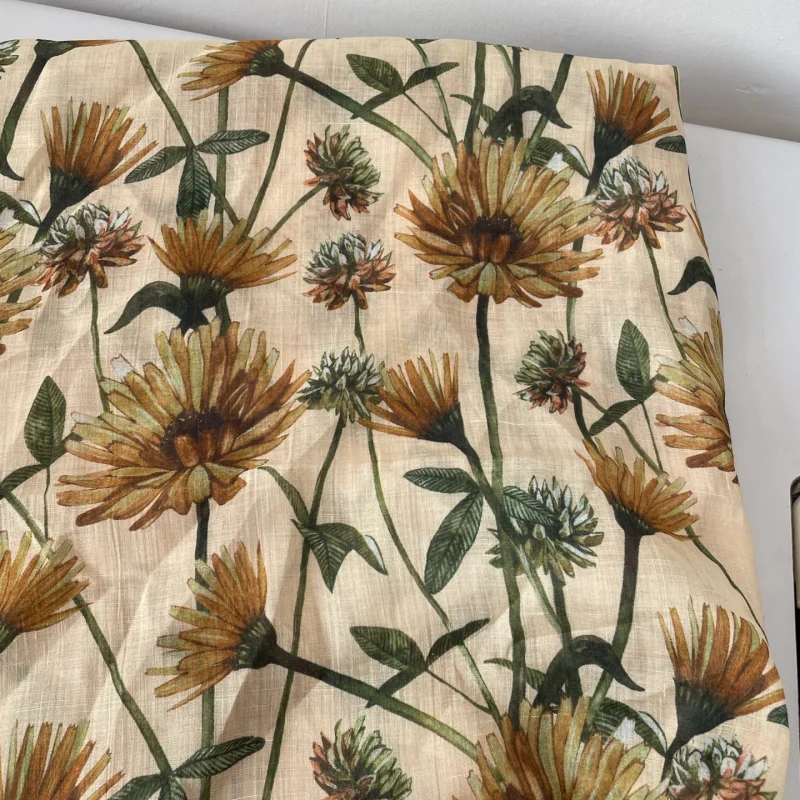 Yellow floral print semi-transparent summer lightweight pure ramie clothing fabric
Yellow floral print semi-transparent summer lightweight pure ramie clothing fabric