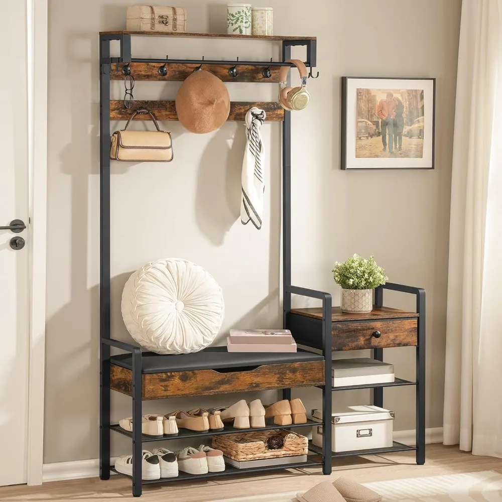 Entryway Hall Tree with Bench, Shoe Storage, and Coat Rack featuring Flip-Top Storage Box, Cushioned Seat, and Non-Slip Design
Entryway Hall Tree with Bench, Shoe Storage, and Coat Rack featuring Flip-Top Storage Box, Cushioned Seat, and Non-Slip Design