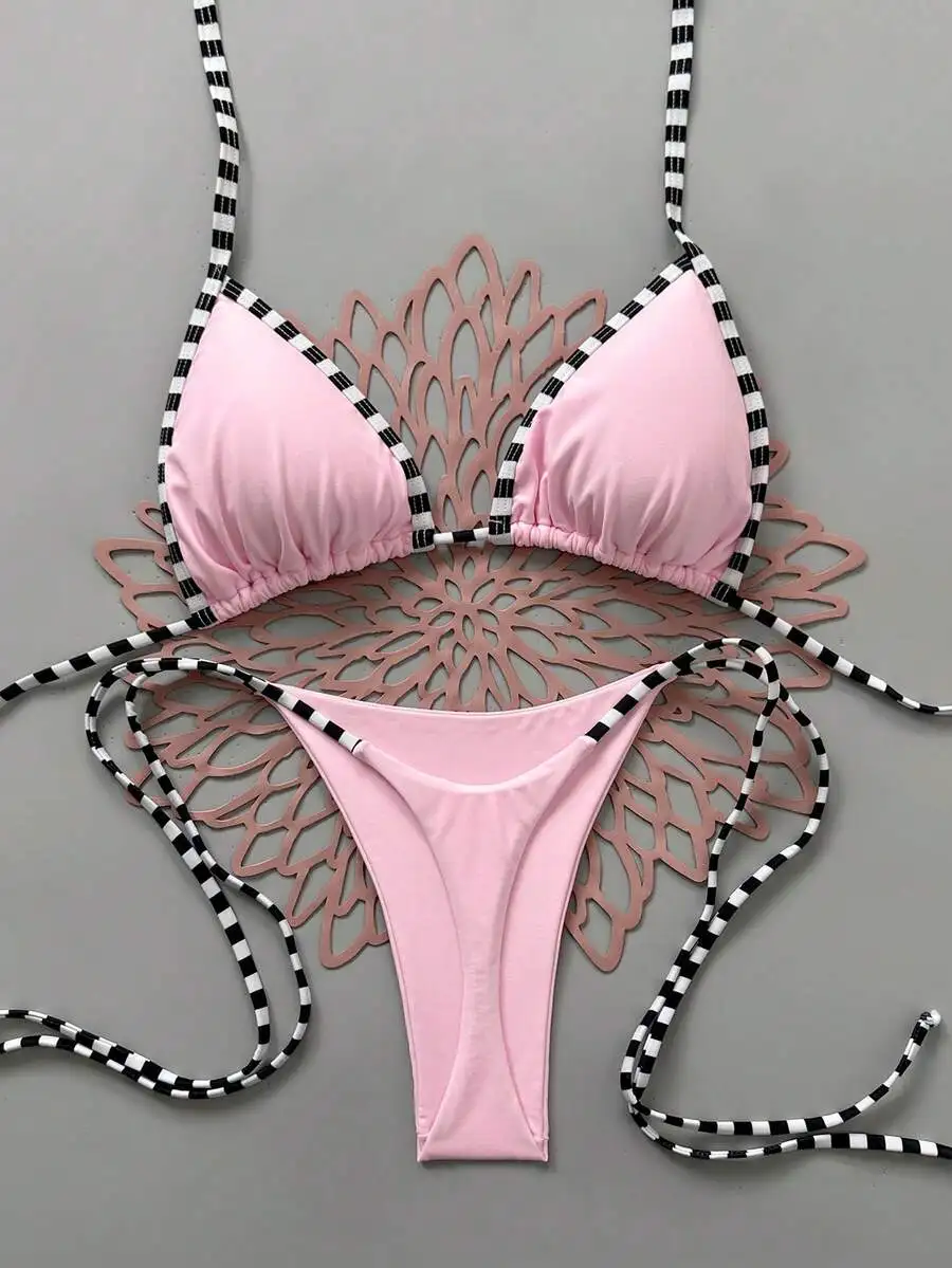Women Pink Striped Halter Tie Bikini Bottom Beach Swimwear
Women Pink Striped Halter Tie Bikini Bottom Beach Swimwear