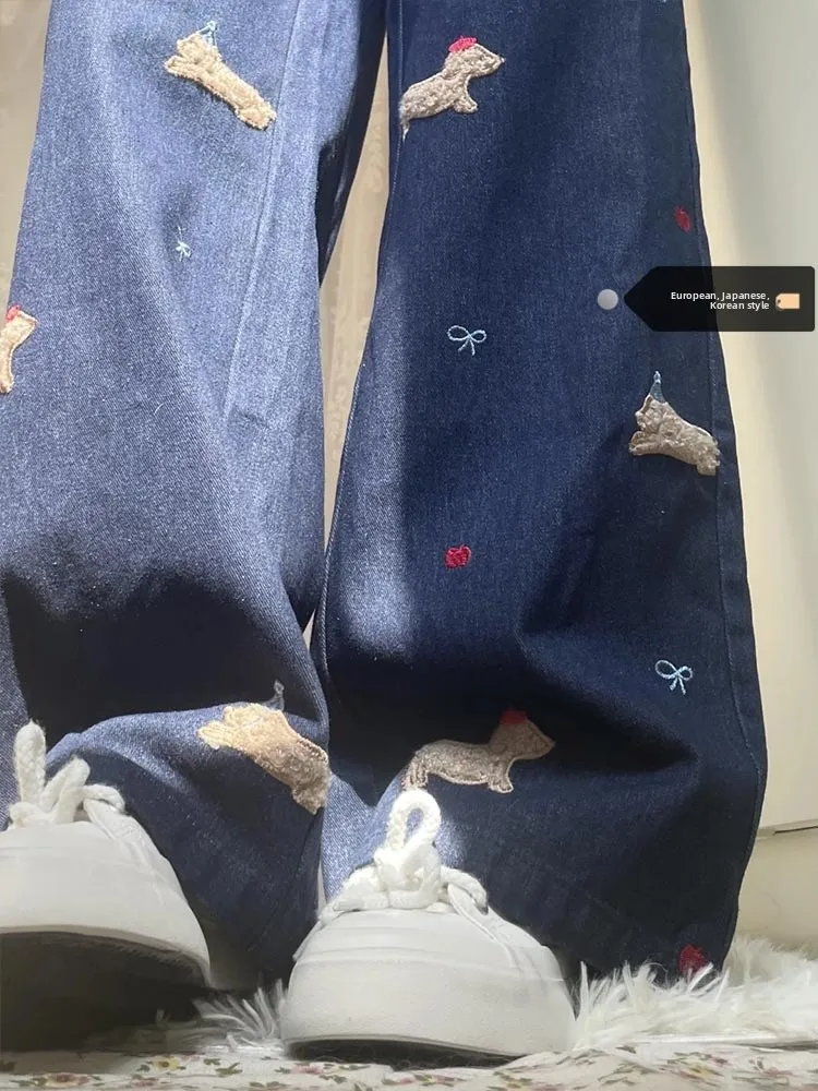 High Waist Wide Leg American Style Dog Patch Embroidery Jeans Women Summer Loose Drapey Slimming Straight Long Pants
High Waist Wide Leg American Style Dog Patch Embroidery Jeans Women Summer Loose Drapey Slimming Straight Long Pants