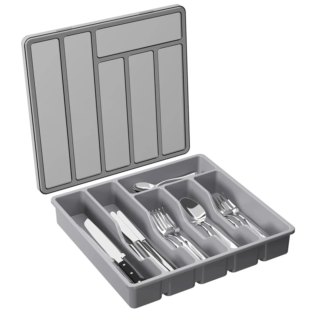 Silverware Organizer with Lid,Covered Utensil Tray for Kitchen Drawer and Countertop, Plastic Cutlery and Flatware Gray
Silverware Organizer with Lid,Covered Utensil Tray for Kitchen Drawer and Countertop, Plastic Cutlery and Flatware Gray