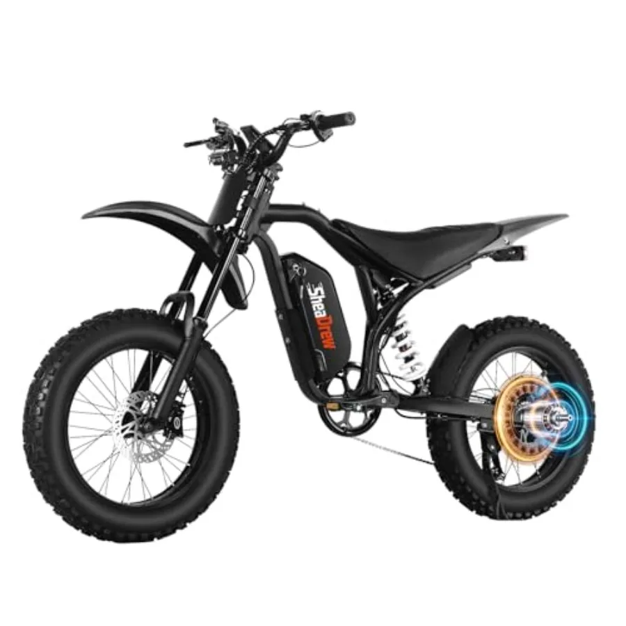 Electric dirt bike for adults teens, aluminum alloy frame, black, 3000W peak power, 40MPH top speed, 20x4 fat tires, 48V 15.6Ah
Electric dirt bike for adults teens, aluminum alloy frame, black, 3000W peak power, 40MPH top speed, 20x4 fat tires, 48V 15.6Ah