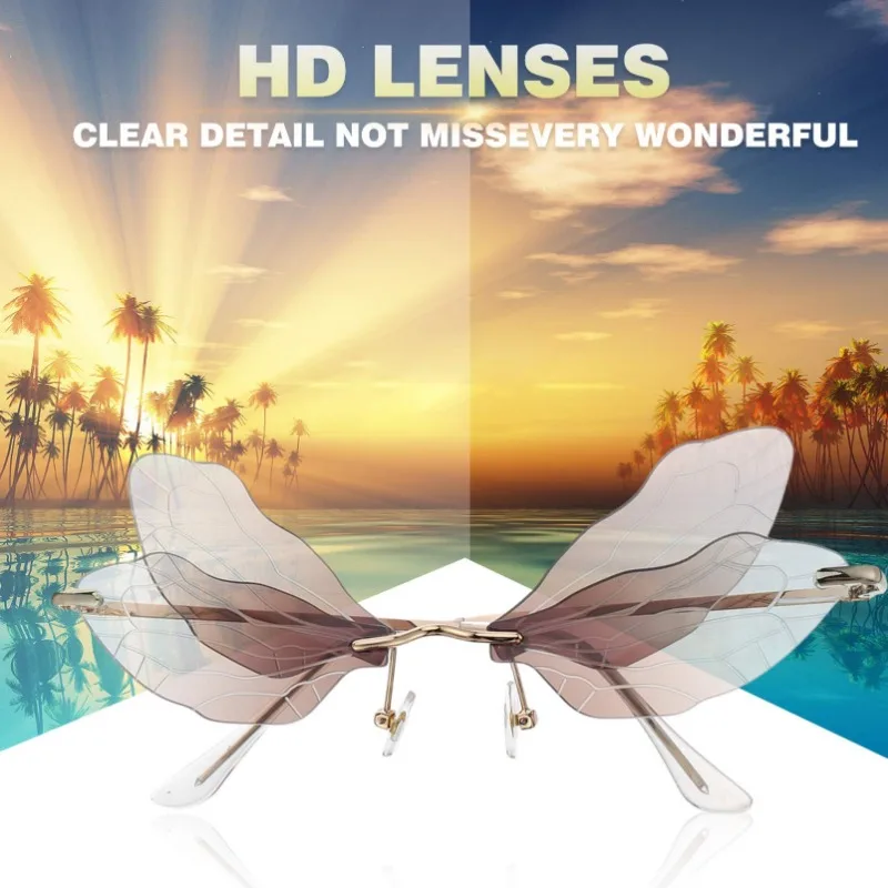 Hot Sale 1PCS Fashion Dragonfly Wings Rimless Sunglasses Catwalk Women's Luxury Funny Sun Glasses Shades For Women UV400 2024
Hot Sale 1PCS Fashion Dragonfly Wings Rimless Sunglasses Catwalk Women's Luxury Funny Sun Glasses Shades For Women UV400 2024