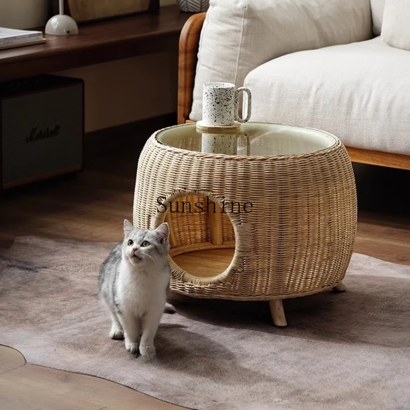 Nordic style small apartment living room simple modern creative round table coffee table real rattan cat nest
Nordic style small apartment living room simple modern creative round table coffee table real rattan cat nest
