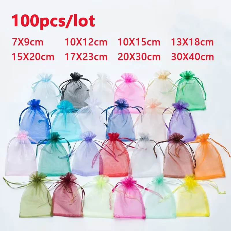 100Pcs/lot 7x9 9x12 10x15 13x18CM Organza Bags Jewelry Bag Wedding Party Decoration Drawable Bags Gift Pouches Jewelry Packaging
100Pcs/lot 7x9 9x12 10x15 13x18CM Organza Bags Jewelry Bag Wedding Party Decoration Drawable Bags Gift Pouches Jewelry Packaging