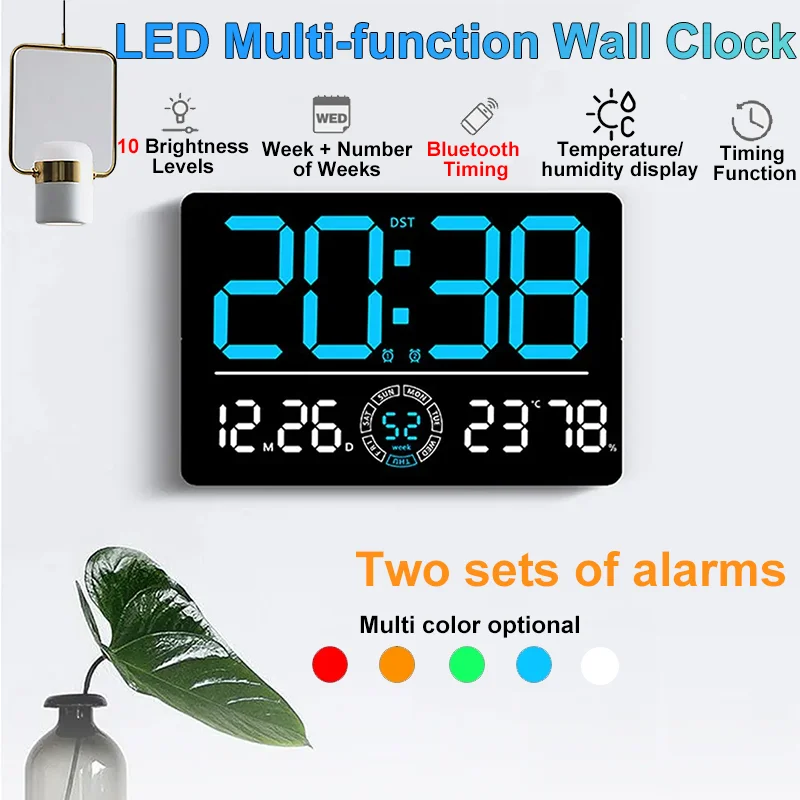 Цифровые настенные часы с большим экраном, двойной будильник, светодиодные часы, 10, регулировка яркости, синхронизация Bluetooth/автосинхронизация, электронные часы
Цифровые настенные часы с большим экраном, двойной будильник, светодиодные часы, 10, регулировка яркости, синхронизация Bluetooth/автосинхронизация, электронные часы