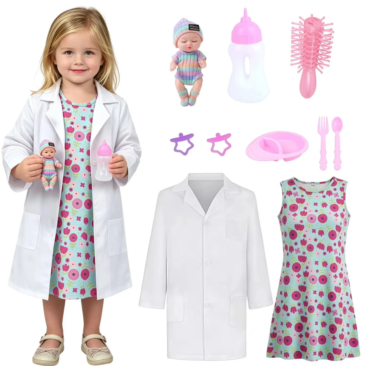 Doctor Kit For Girls Pretend Play With Doll Bottle Dress Up Costume Birthday Gift For Kids Halloween Career Role Play Uniform
Doctor Kit For Girls Pretend Play With Doll Bottle Dress Up Costume Birthday Gift For Kids Halloween Career Role Play Uniform