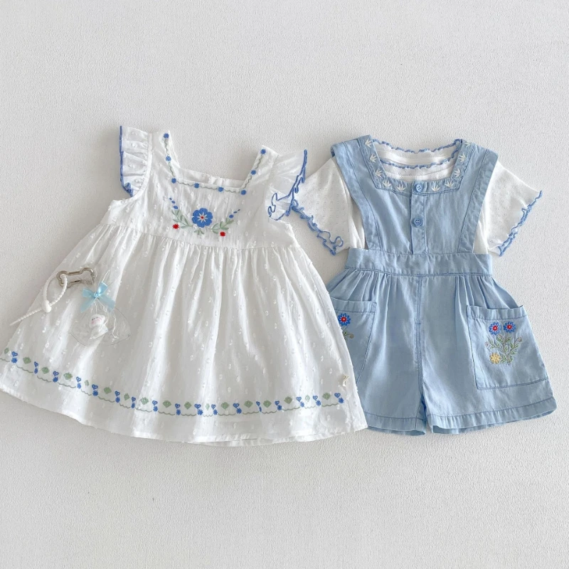 Girls' Ear Edge 2026 New Summer T-shirt Embroidered Solid Color Strap Pants and Fashionable Flying Sleeve Dress
Girls' Ear Edge 2026 New Summer T-shirt Embroidered Solid Color Strap Pants and Fashionable Flying Sleeve Dress
