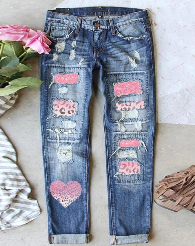 2023 New Fashion Women's Pants Elegant Leopard Heart Print Ripped Jeans Female Trouser Casual Bottom Female Clothing Outfits
2023 New Fashion Women's Pants Elegant Leopard Heart Print Ripped Jeans Female Trouser Casual Bottom Female Clothing Outfits