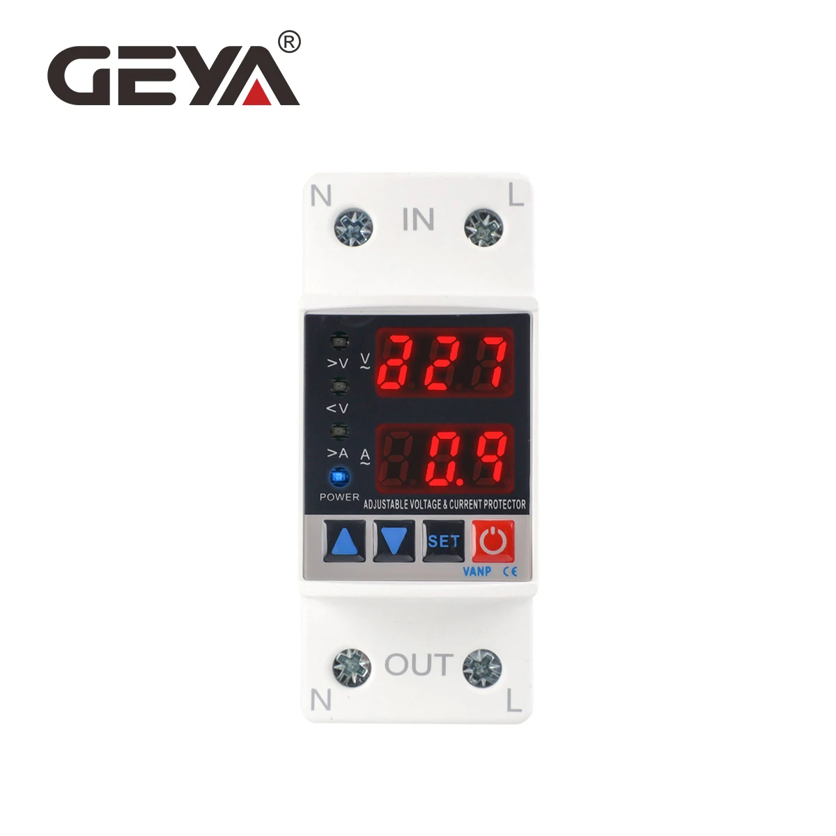 GEYA Adjustable Over Current Over Voltage Under Voltage Protection Device 40A 63A AC220V Dual LED Display Voltage Protector
GEYA Adjustable Over Current Over Voltage Under Voltage Protection Device 40A 63A AC220V Dual LED Display Voltage Protector