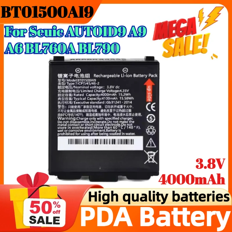 BT01500AI9 3.8V 4000mAh Rechargeable Batteries for Seuic AUTOID9 A9 A6 BL760A BL790 PDA Battery
BT01500AI9 3.8V 4000mAh Rechargeable Batteries for Seuic AUTOID9 A9 A6 BL760A BL790 PDA Battery