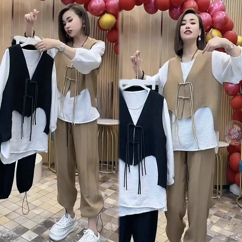 Spring Summer Three-Piece Set Vest Shirt Pants Meat Covering Fashion Design Net Red Eight-Sleeve Elegant Women's Ensemble
Spring Summer Three-Piece Set Vest Shirt Pants Meat Covering Fashion Design Net Red Eight-Sleeve Elegant Women's Ensemble