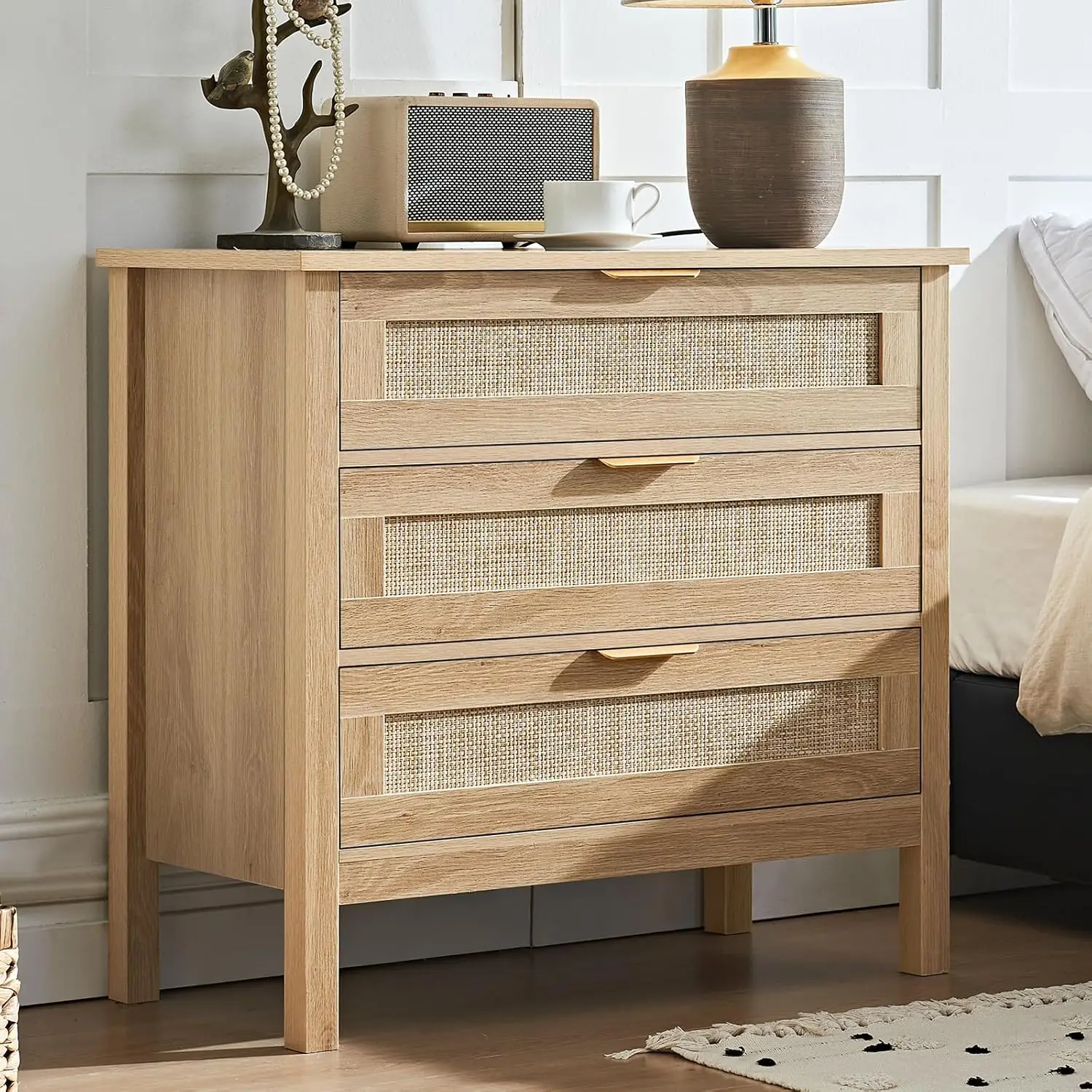 26.8" Wide Rattan Nightstand, Large Boho 3 Drawer Night Stand, Natural Wood Bedside Table with Storage, Tall Bed, Customized
26.8" Wide Rattan Nightstand, Large Boho 3 Drawer Night Stand, Natural Wood Bedside Table with Storage, Tall Bed, Customized
