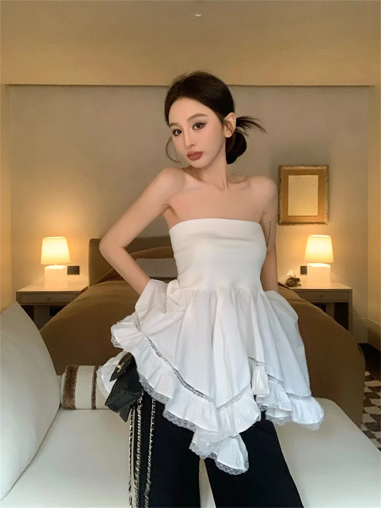 Temperament White Strapless Top for Women Summer 2025 New Fashionable Irregular Lace Patchwork Puffy Top Hot Girl Flare Tank
Temperament White Strapless Top for Women Summer 2025 New Fashionable Irregular Lace Patchwork Puffy Top Hot Girl Flare Tank